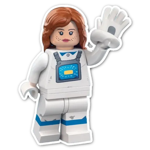 A lego girl who looks like she just got off the space shuttle.