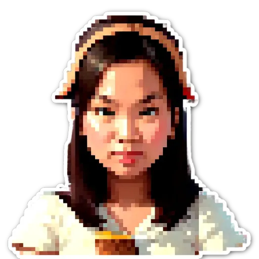 A woman is wearing a white shirt and a brown headband.