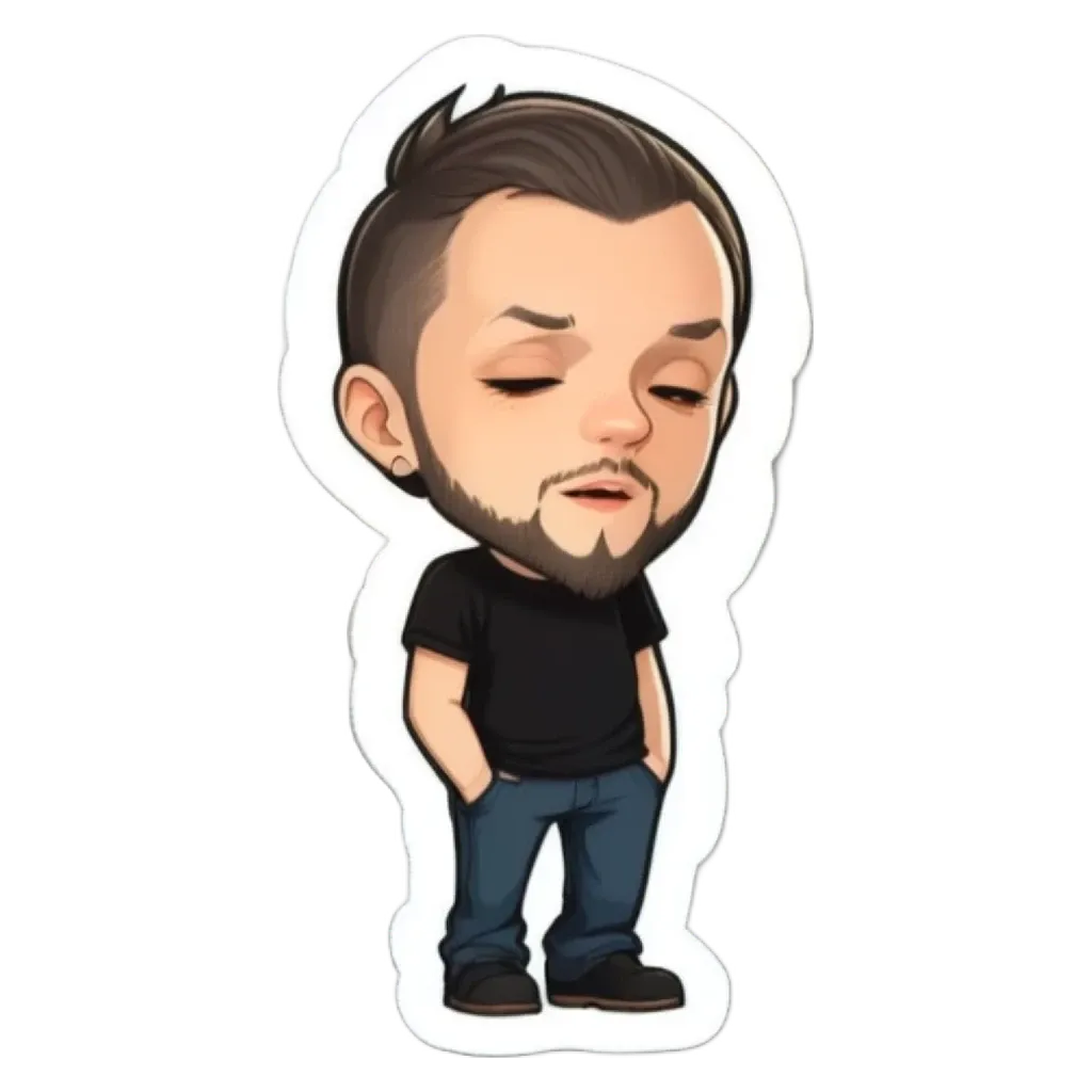 A boy is wearing jeans and a black shirt.