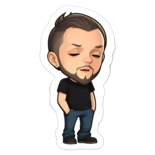 A boy is wearing jeans and a black shirt.