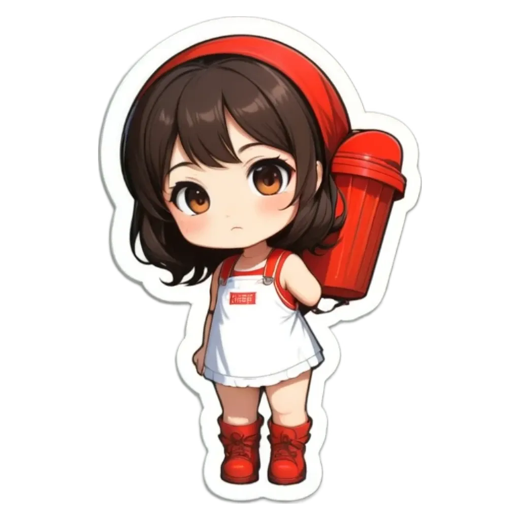 A girl wearing a white dress is holding a red fire hydrant.