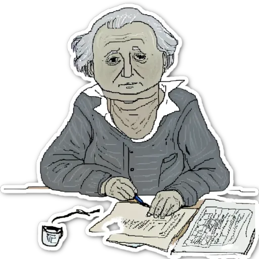 Man drawing with a pencil on paper with gray shirt.