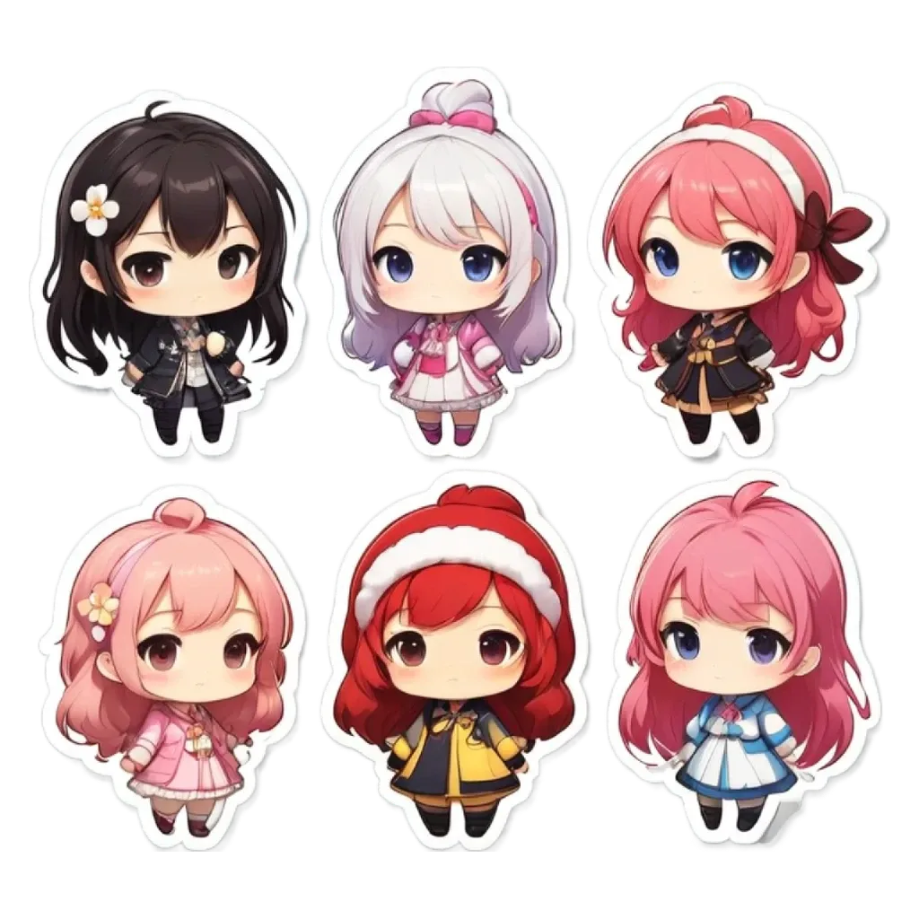 A set of six anime girls with different styles.