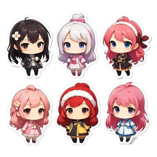 A set of six anime girls with different styles.