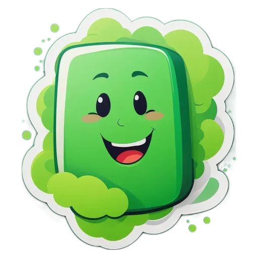 A happy face cartoon character with green coloring.