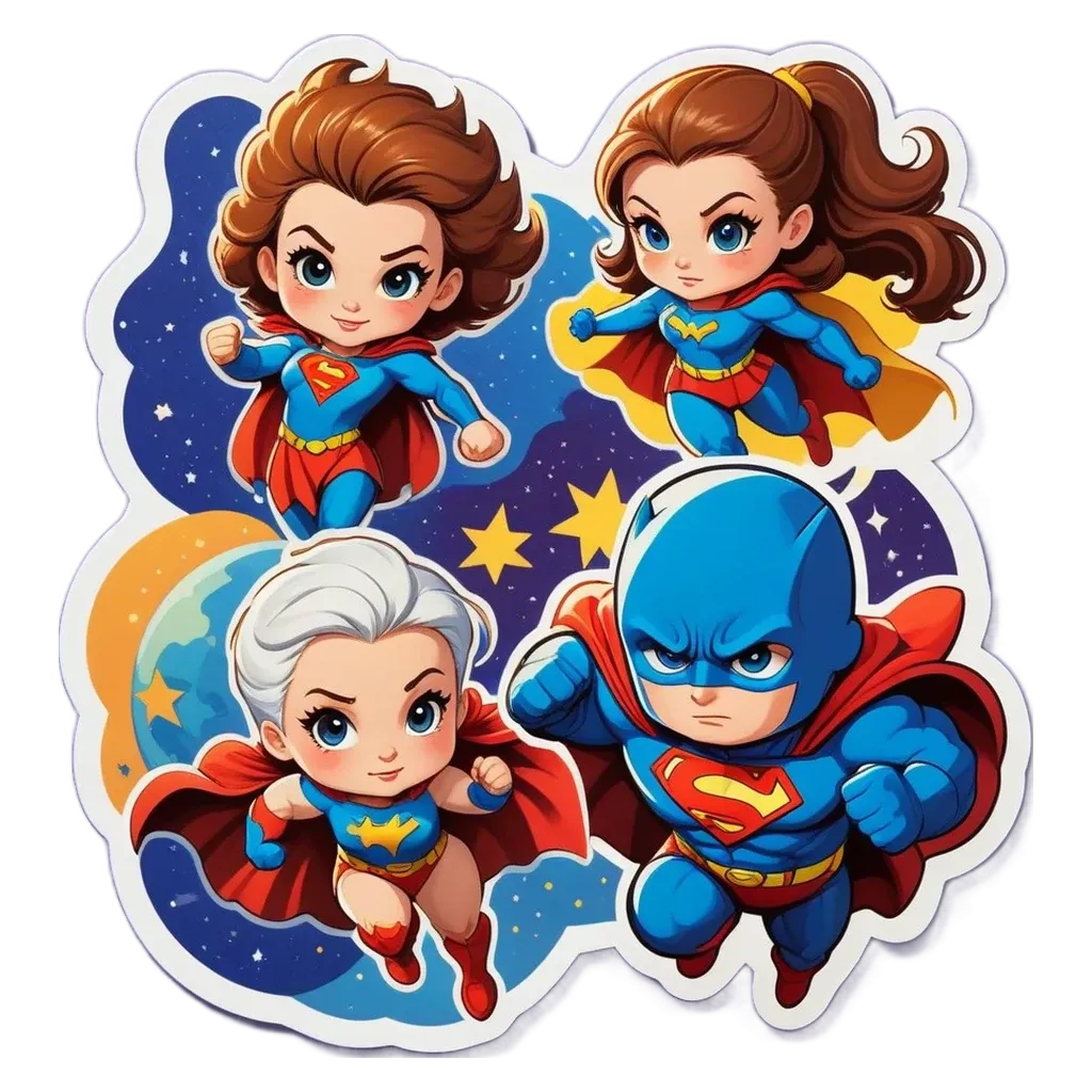 Four girls in superman costumes are on a black background.