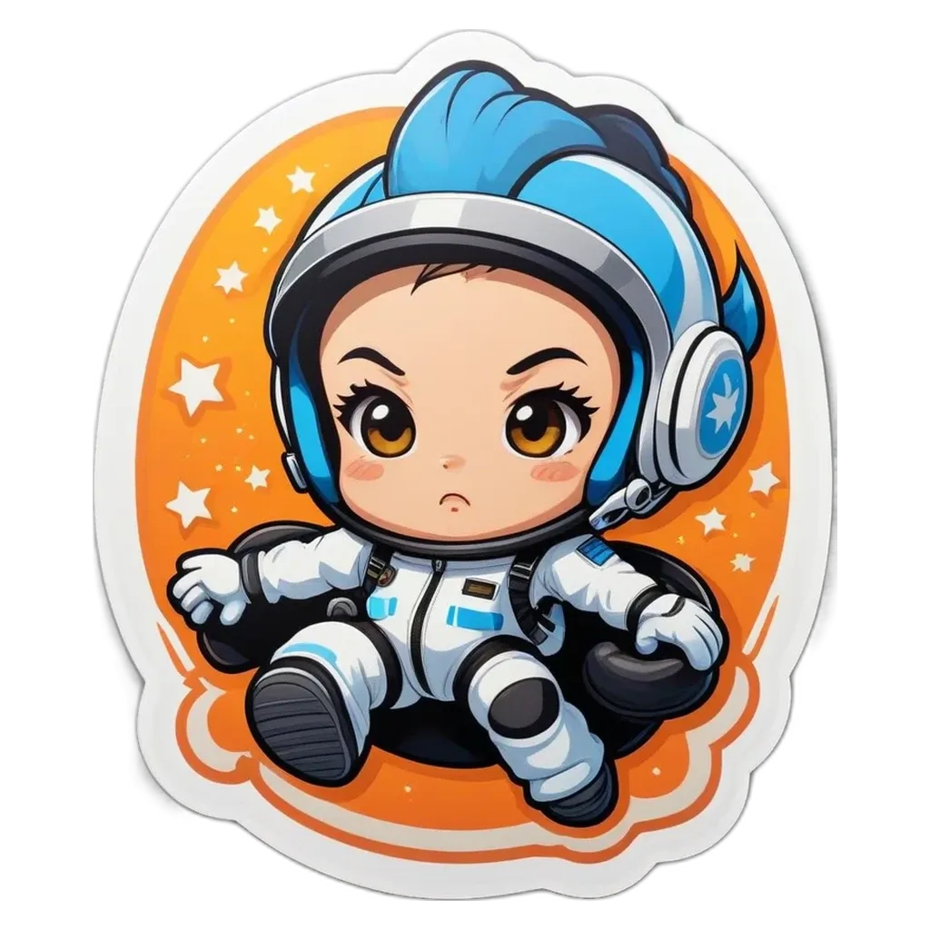 A child in a spacesuit on a black and orange background.