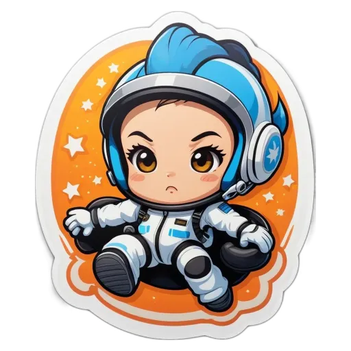 A child in a spacesuit on a black and orange background.