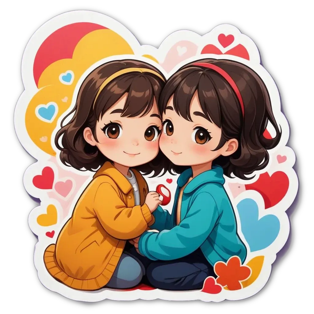 Two girls wearing hearts on a black background.