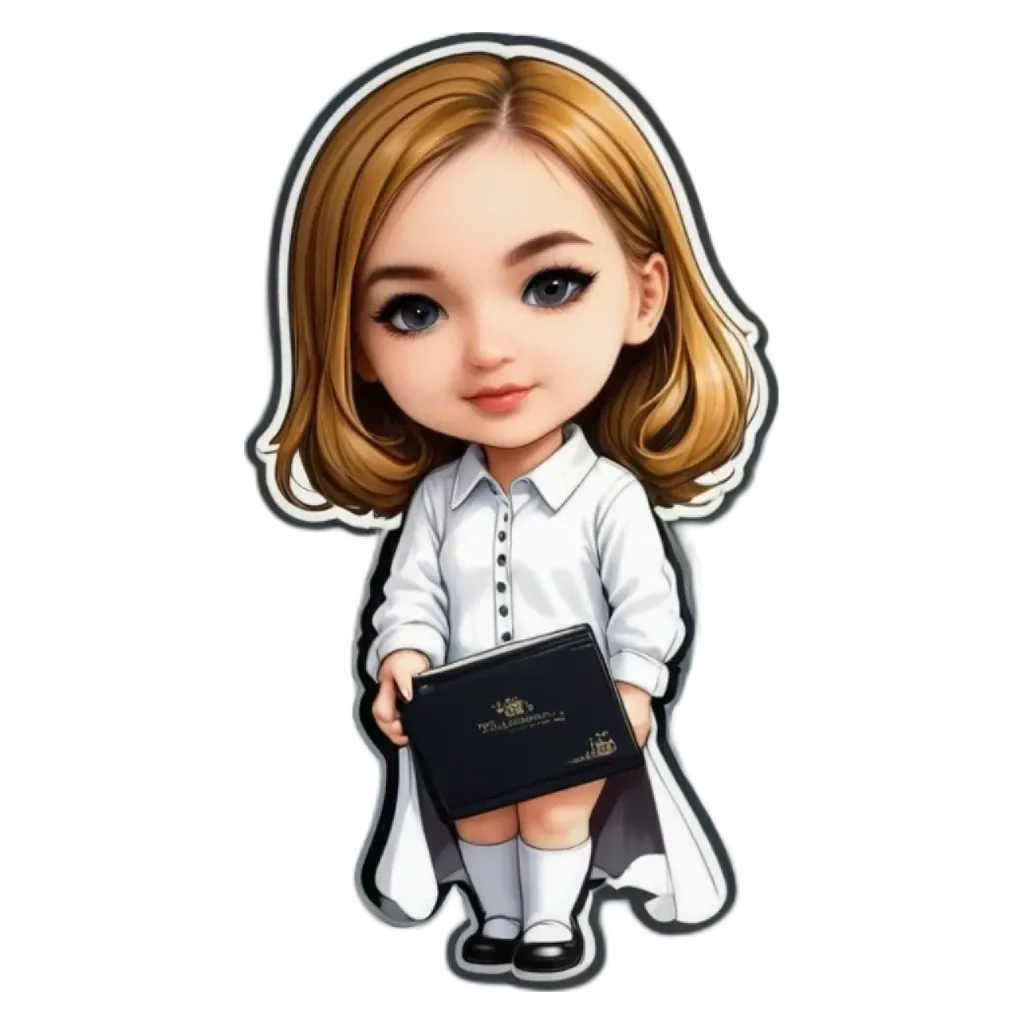 A cartoon girl holding a piece of paper with the word "grade" on it.