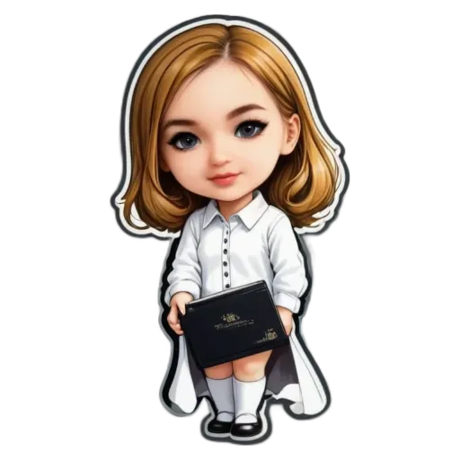 A cartoon girl holding a piece of paper with the word "grade" on it.