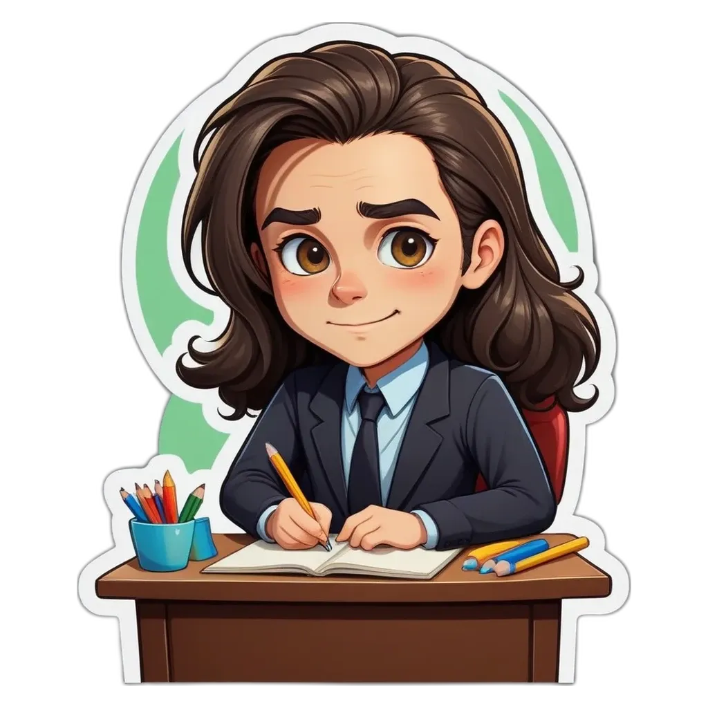 A girl in a suit writing in a notebook.