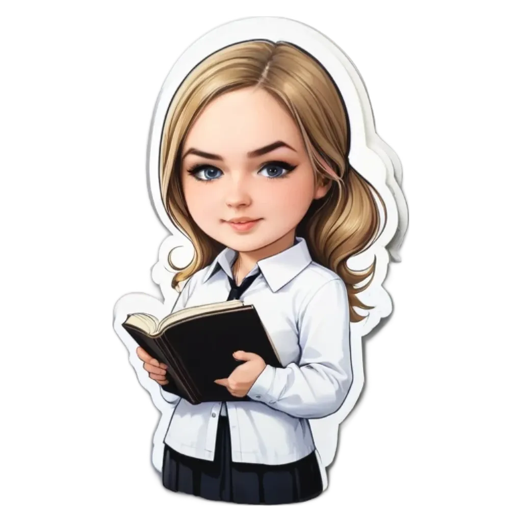 A cartoon girl that is reading a book.