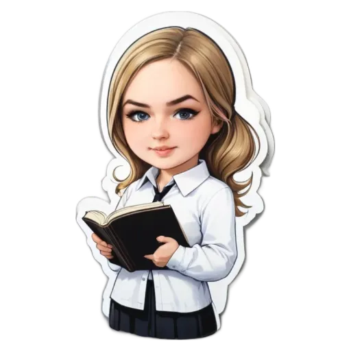 A cartoon girl that is reading a book.