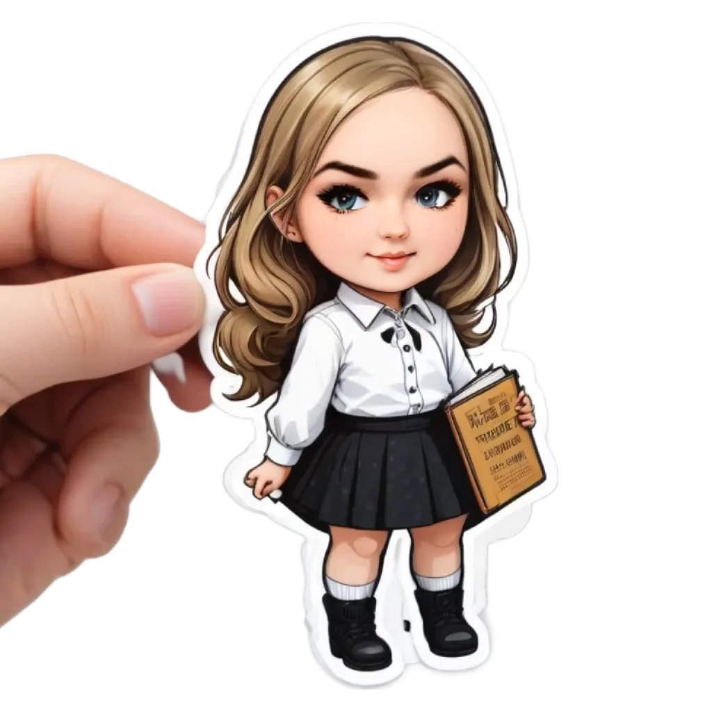 A small girl with a book that has the letter M on it.