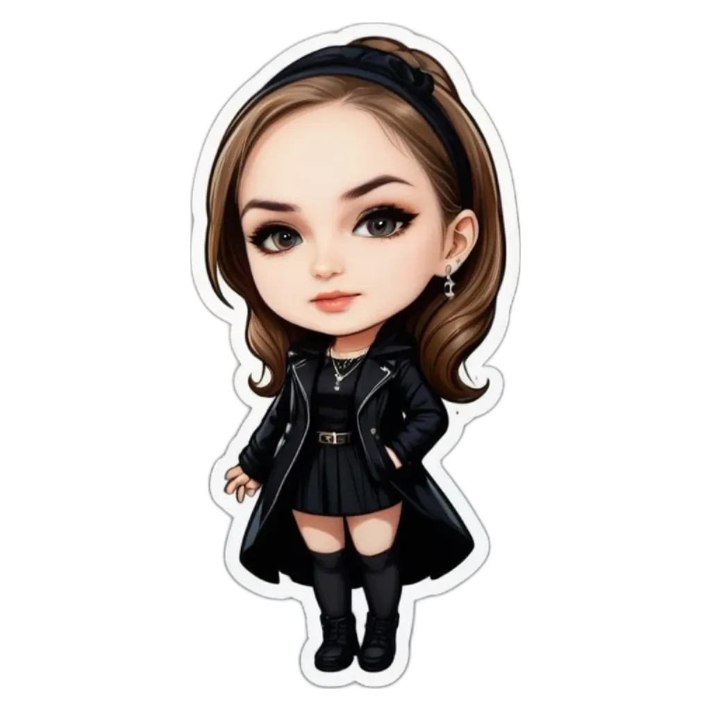 A girl is standing with her hands in her pockets and wearing a black dress.