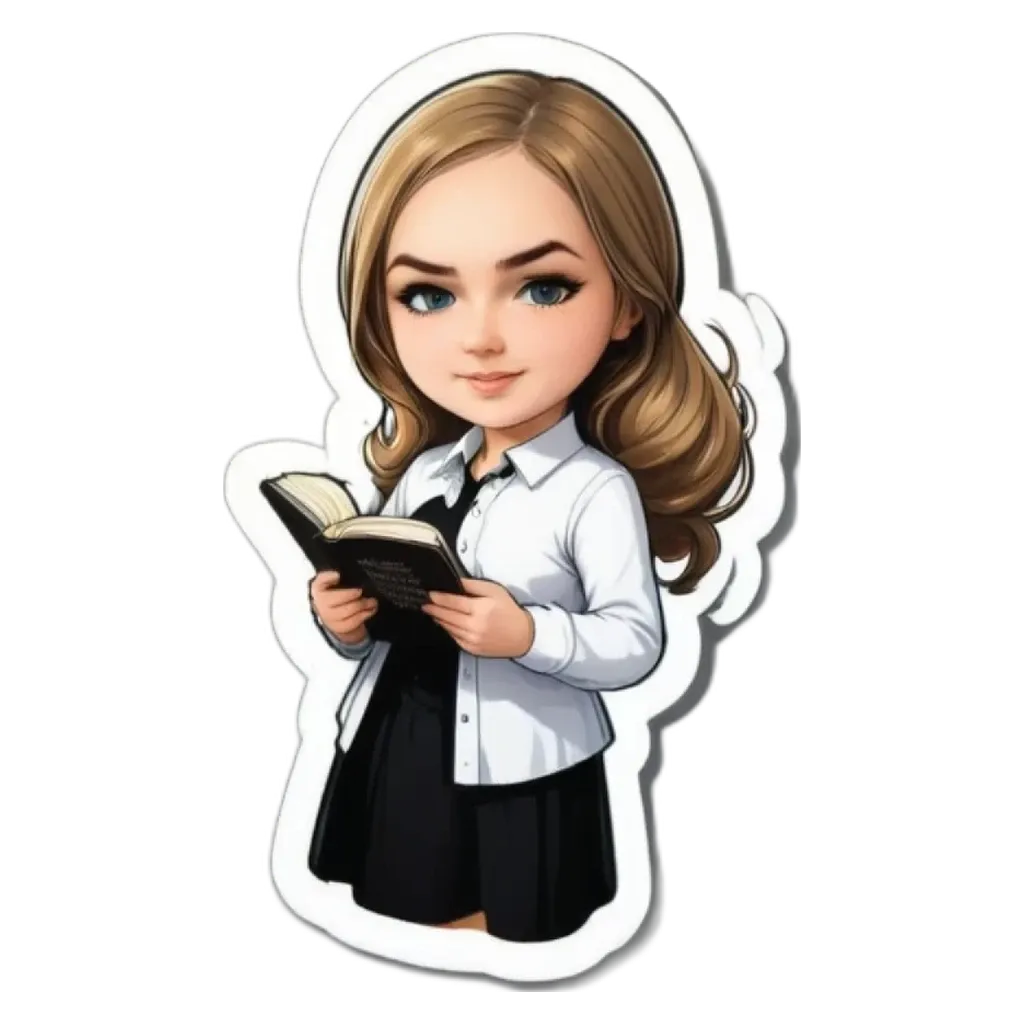 A cartoon girl reading a book.