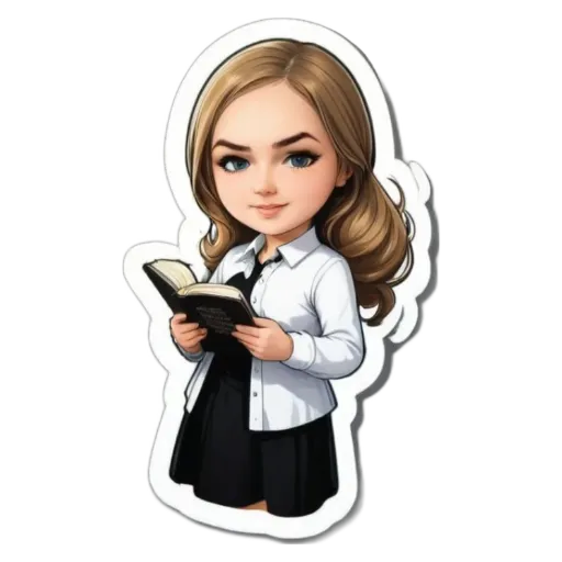 A cartoon girl reading a book.