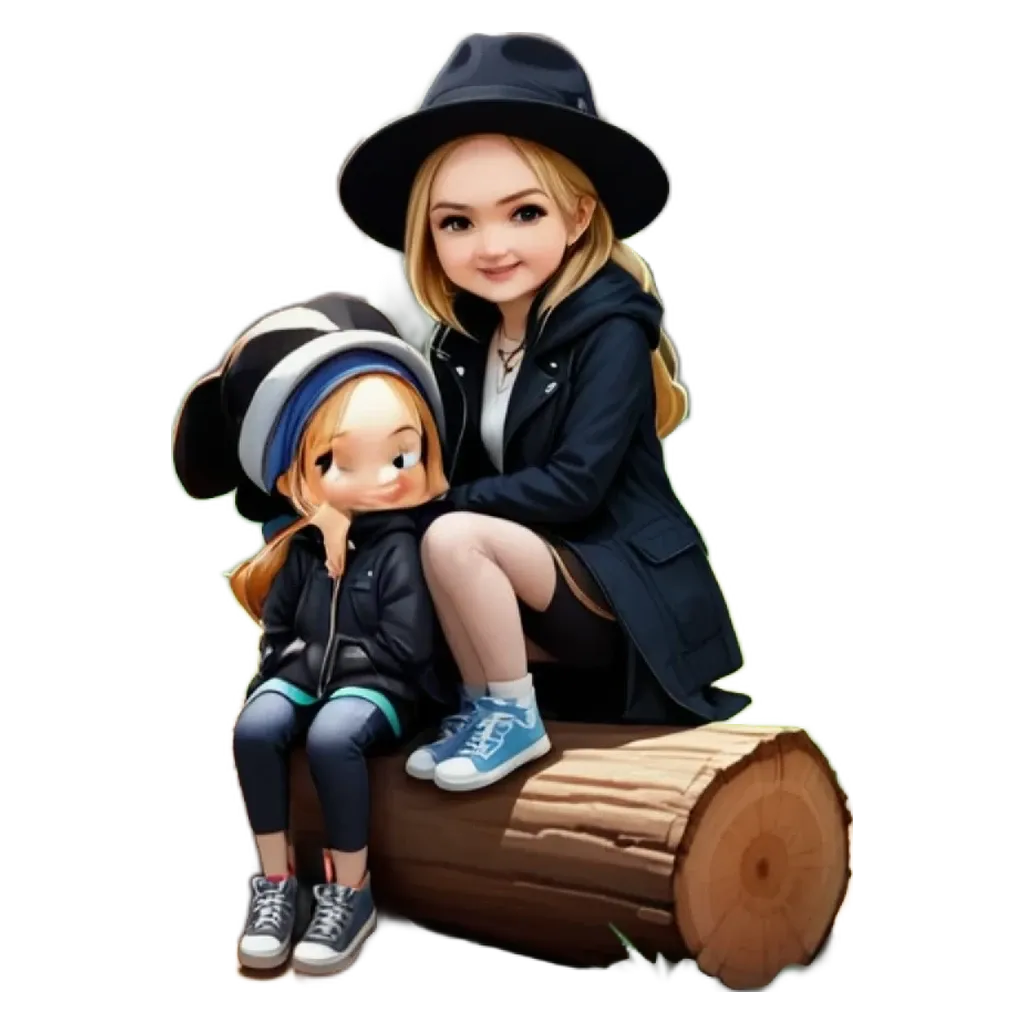 Two cartoon people sitting next to each other on a log.