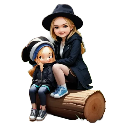 Two cartoon people sitting next to each other on a log.
