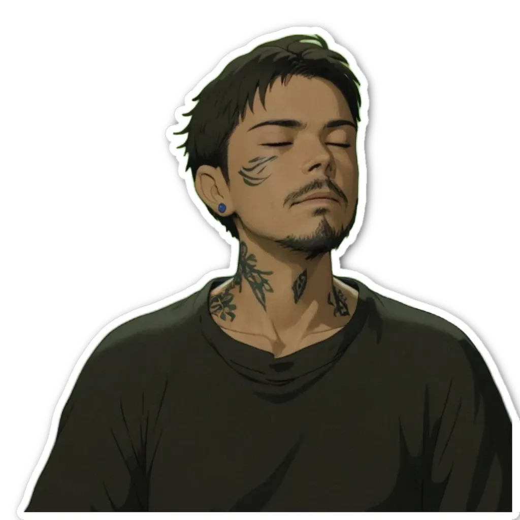 An illustration of a man with tattoos on his face is sleeping.