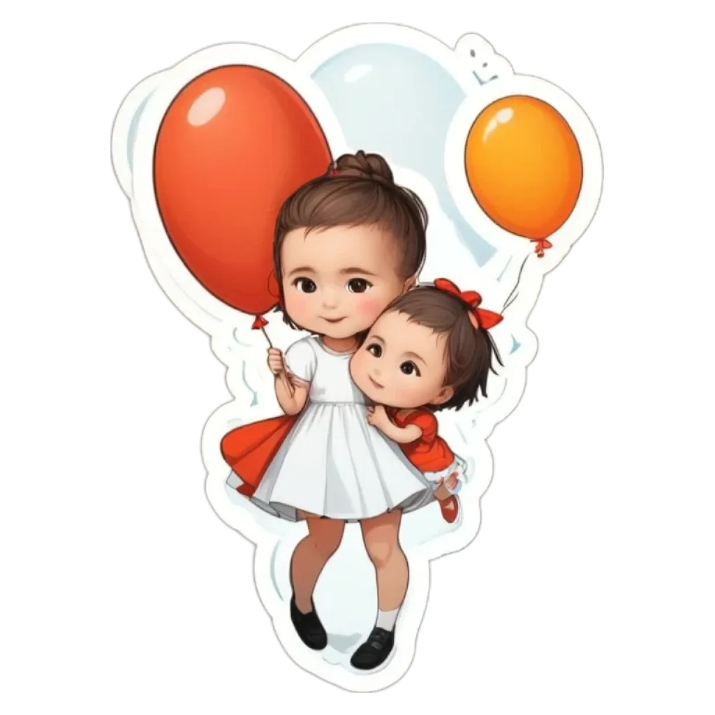 A girl holding a balloon with a child.