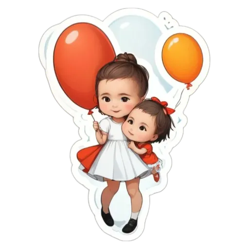 A girl holding a balloon with a child.