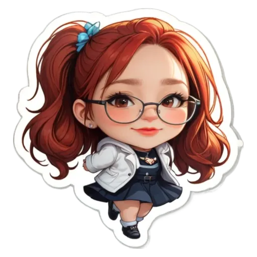 A girl wearing glasses and a white jacket.