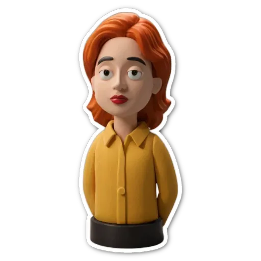 A yellow cartoonish figure head with red lips.