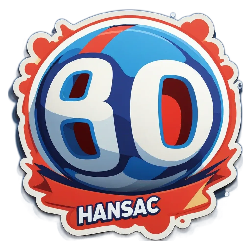 A blue, white and red 80's themed sticker.