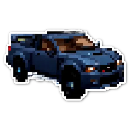 A blue car made of legos on a black background.