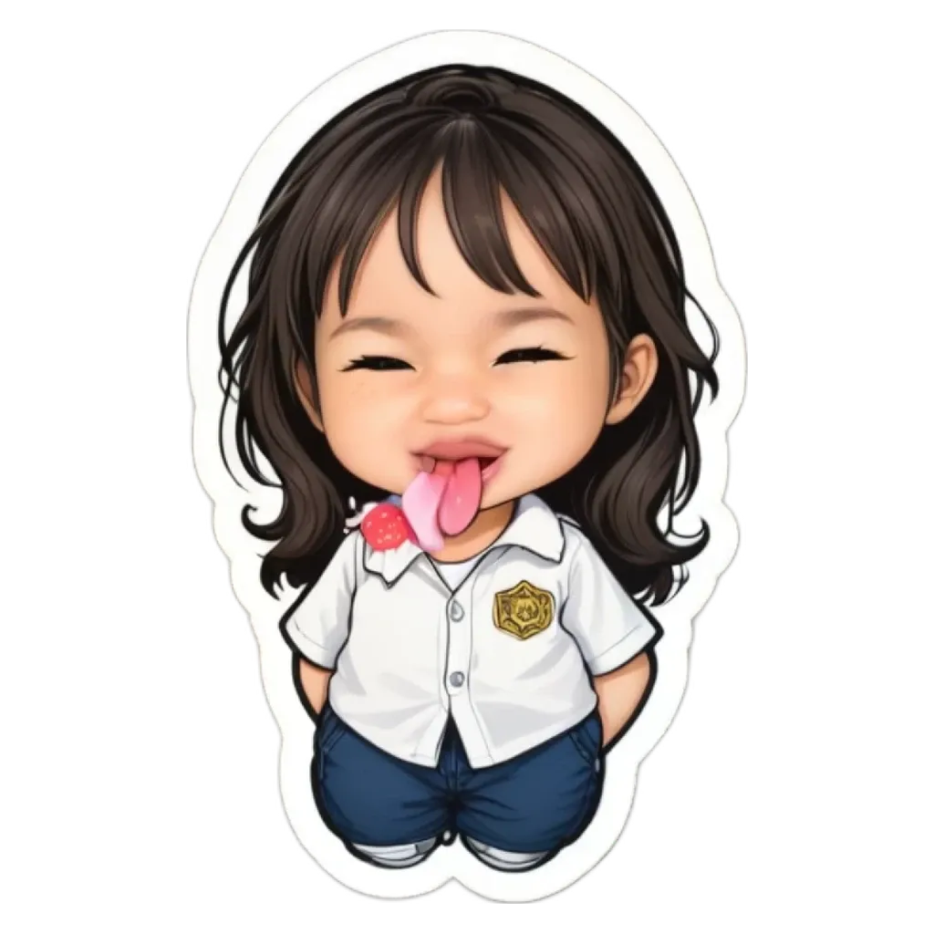 A sticker of a girl who is licking her tongue.