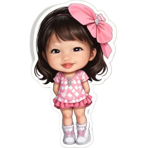 A girl sticker in pink and white that is smiling.