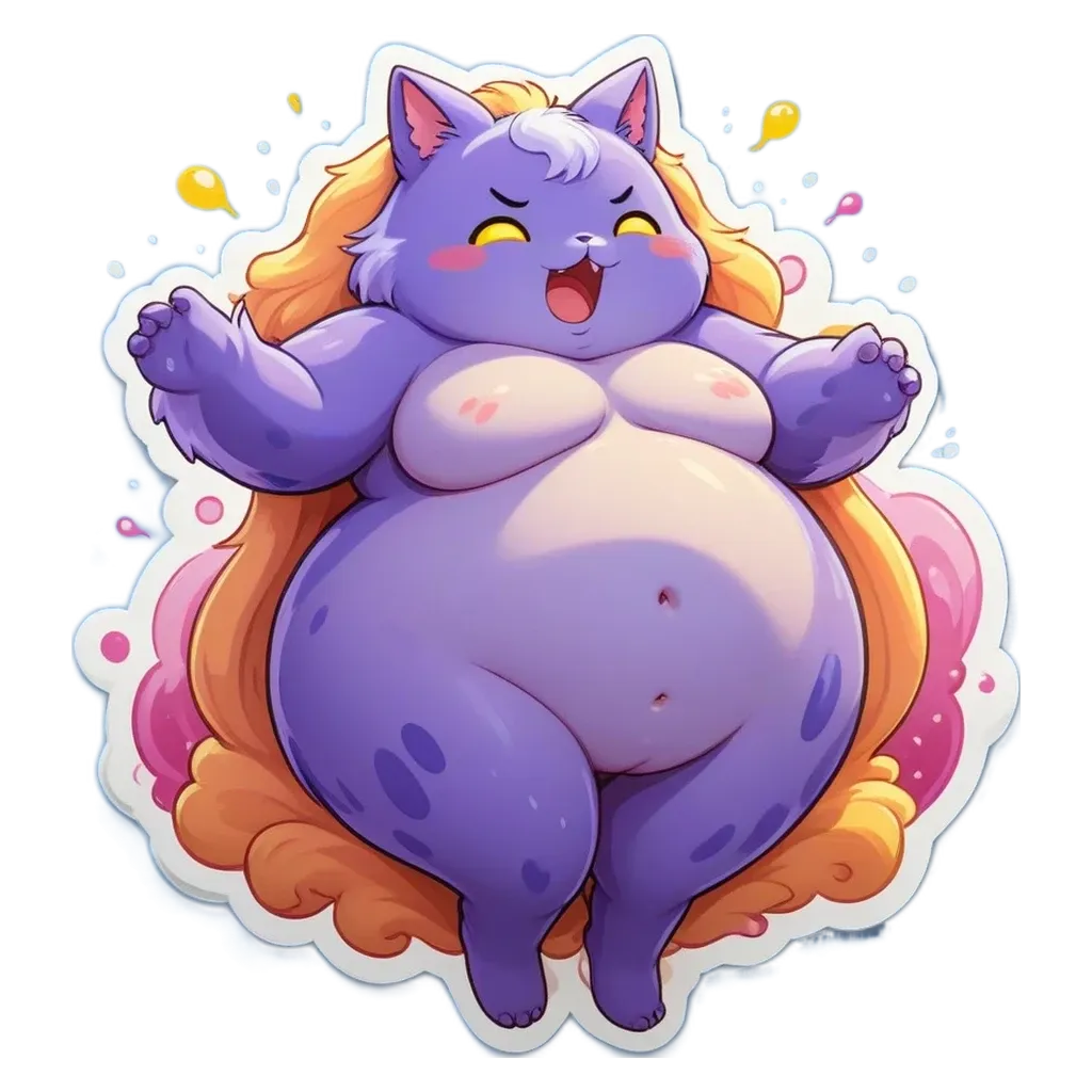 A drawing of a cat with a stomach showing that it is fat.