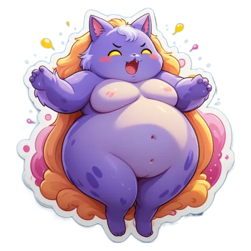 A drawing of a cat with a stomach showing that it is fat.