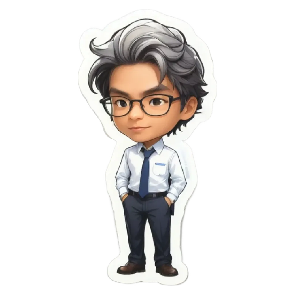 A boy wearing glasses and a tie in a cartoon character.