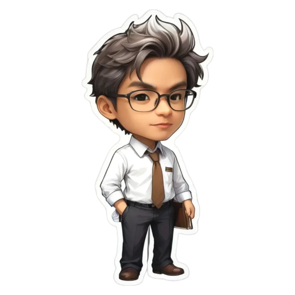 A boy wearing glasses and a tie in a cartoon character.