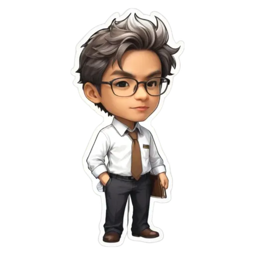 A boy wearing glasses and a tie in a cartoon character.