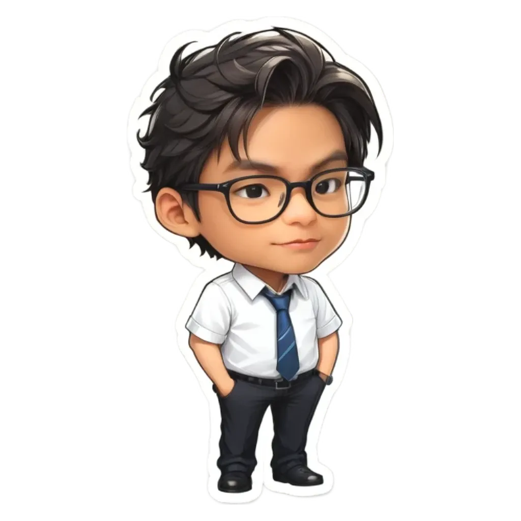 A boy wearing glasses and a tie in a cartoon character.