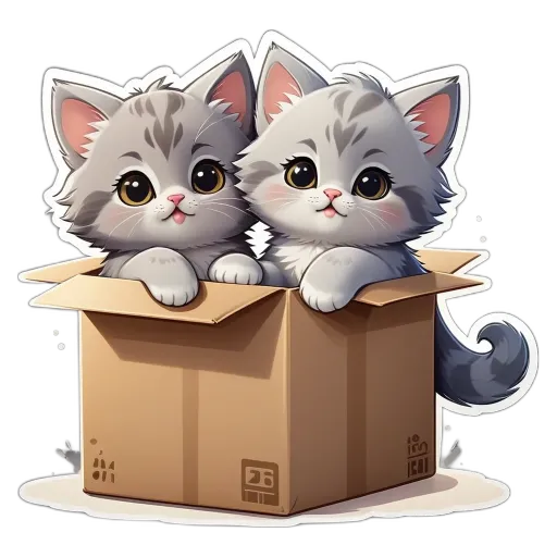 Two cats sitting inside a brown cardboard box.