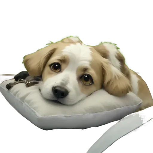 An adorable puppy laying on a pillow on a bed.