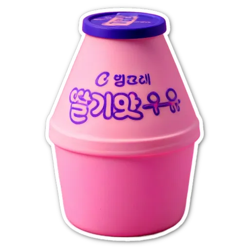 A pink plastic container of a foreign juice.