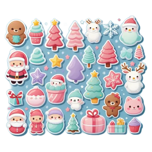 A set of stickers of Christmas characters.