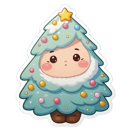 A cute christmas tree sticker with a girl on it.
