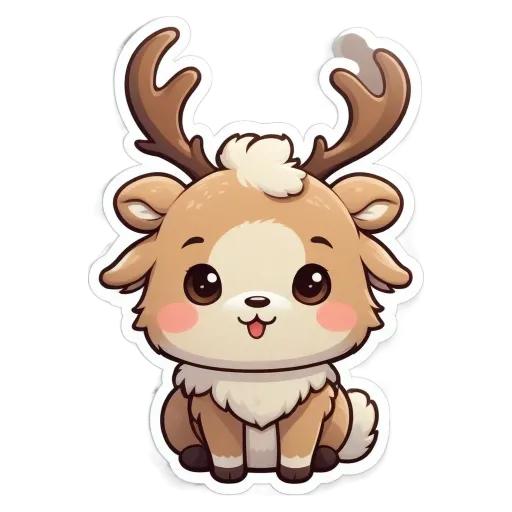 A sticker of a deer with big antlers that is colored brown.