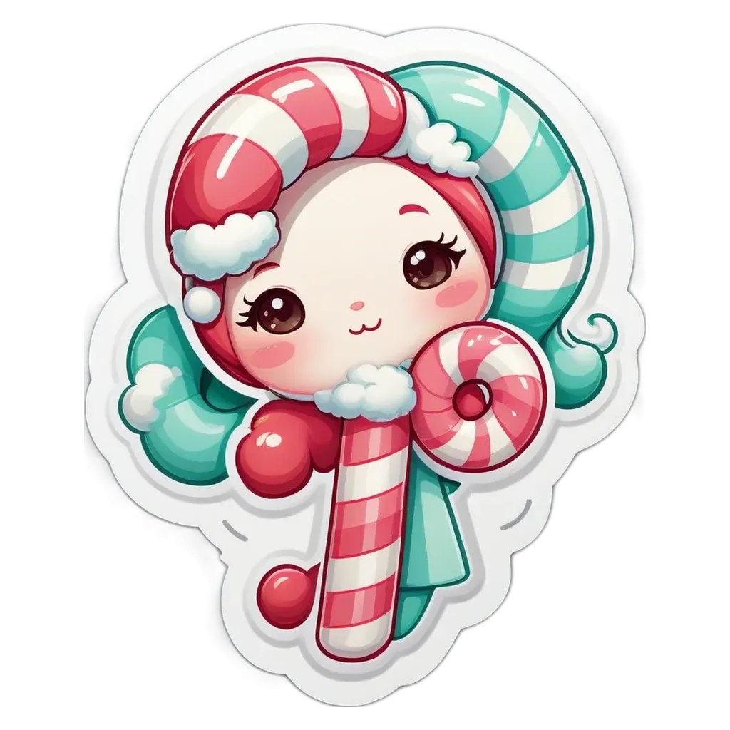 A girl with a candy cane in her hand.