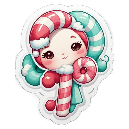 A girl with a candy cane in her hand.