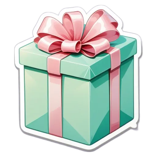 A green and pink gift box with a bow on top.