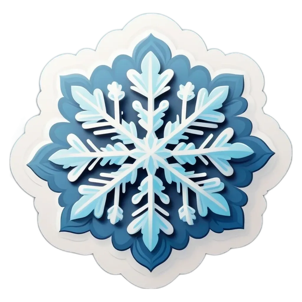 A very detailed and fine paper snowflake with blue and white colouring.