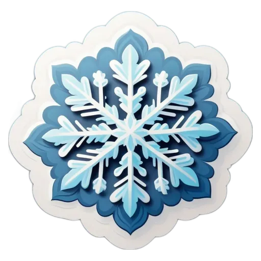 A very detailed and fine paper snowflake with blue and white colouring.